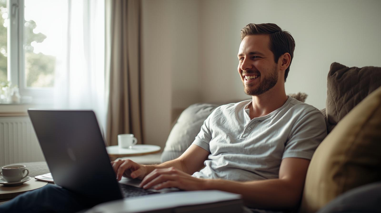 Why EU Casinos Accepting UK Players Are Winning Over British Gamblers Fast British player happily engaging with EU online casino on laptop at home - Why EU Casinos Accepting UK Players Are Winning Over British Gamblers Fast